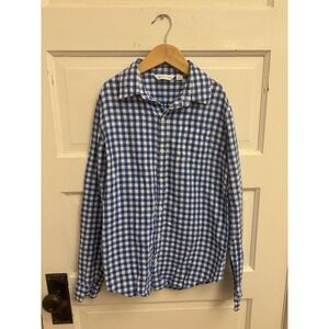 Janie‎ And Jack Boy's Blue Gingham Linen Blend Collared Shirt Pocket Size 12